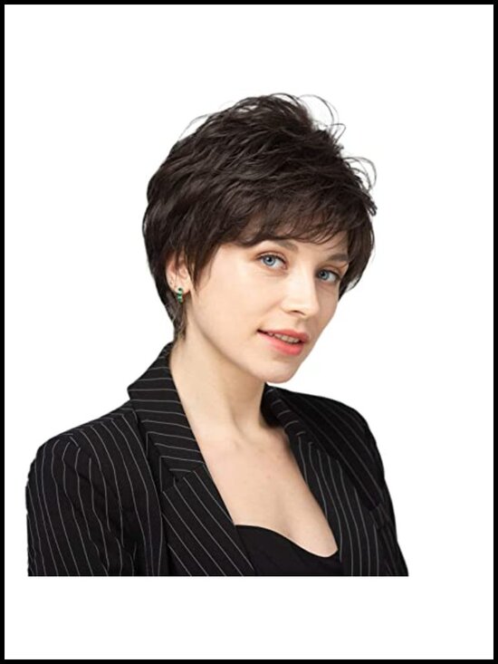Lightweight Breathable Human Hair Pixie Wig with Bangs Heat Resistant for Daily main image 5